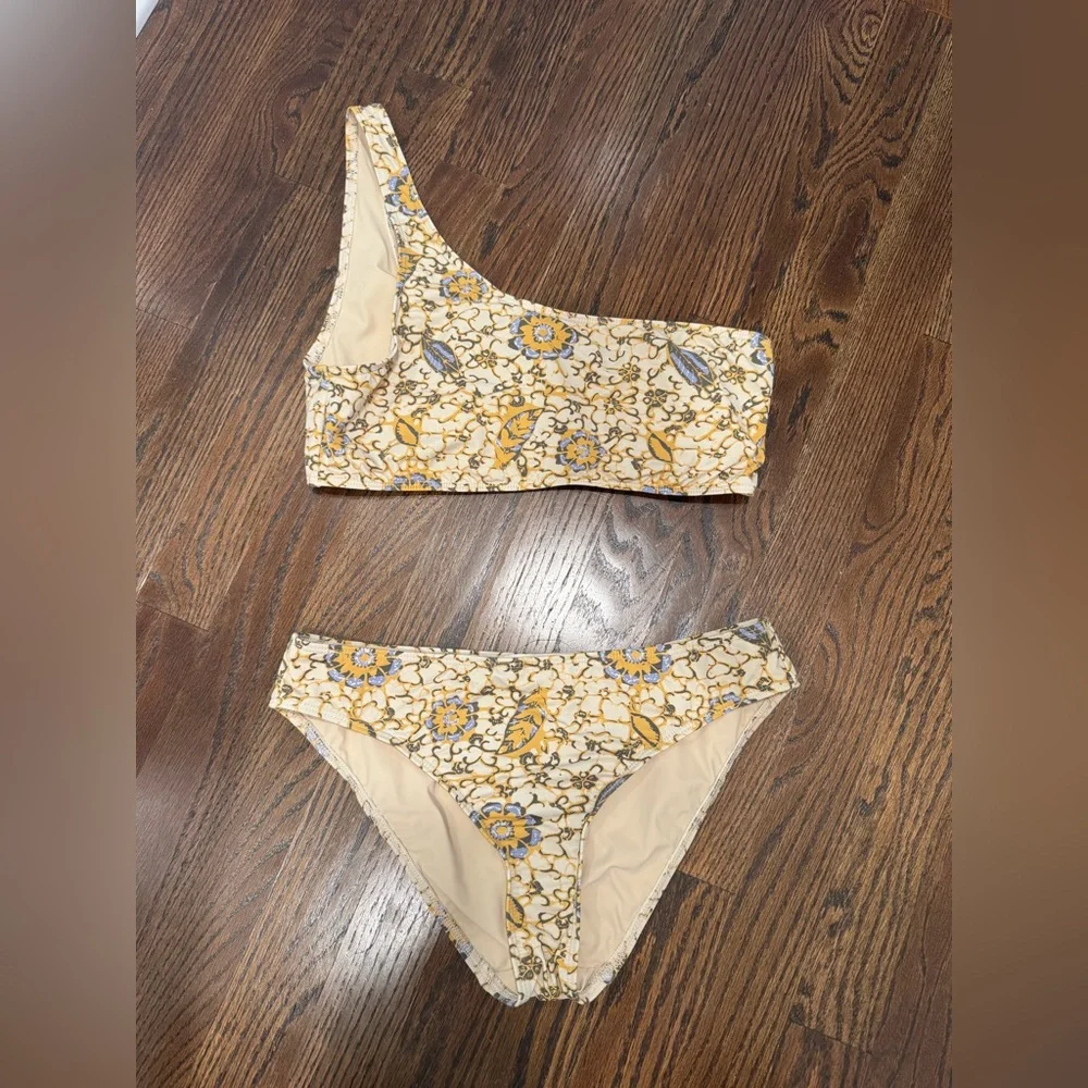 Ulla Johnson Floral Swimsuit in Cream, Yellow and Blue S/M